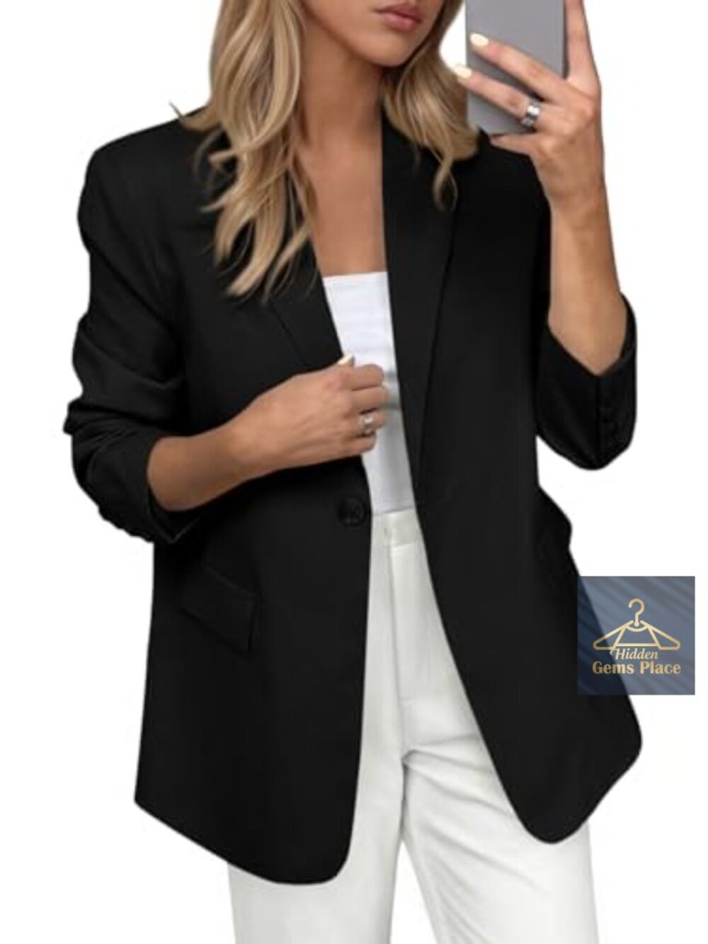 Women's Business Casual Blazer with Pockets, Long Sleeve, Single-Button, Lined